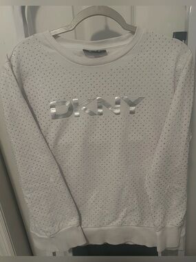 DKNY White Sweatshirt with Silver Logo and Rhinestones